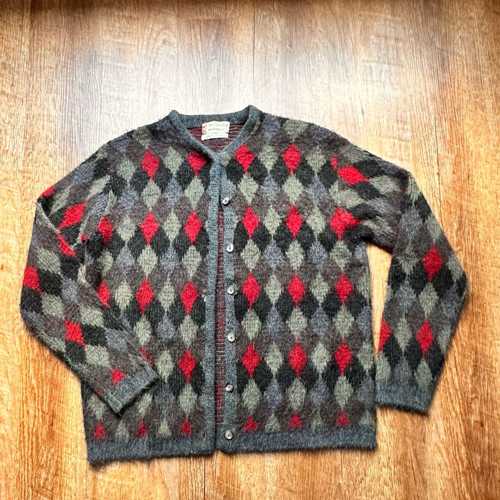 McGregor Argyle Cardigan Sweater - Red and Gray